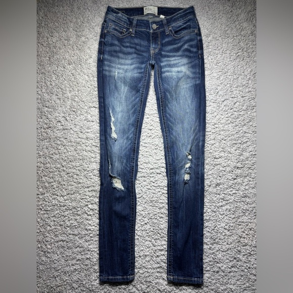 BKE Denim Jeans Womens 23 Skinny Distressed Holes Low Rise Big Stitch Concert - Picture 1 of 6